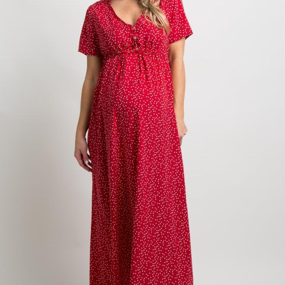 PinkBlush Maternity Red Polka Dot Maxi, Small
